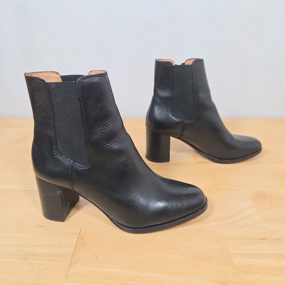 Madewell Laura Ankle Boot Women's Sz 7 Black Leather Chelsea PullOn Block Heel